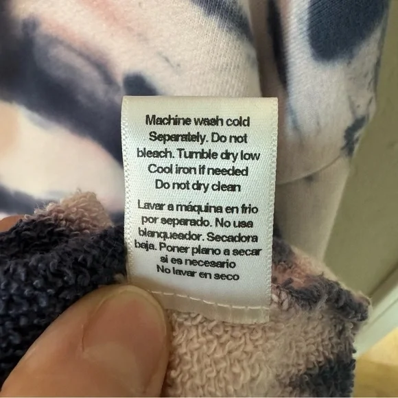 NWT OLI VIV Corey Tie Dye Quarter Zip Crop Hoodie Mauve Navy Cotton Loungewear L - Picture 14 of 15